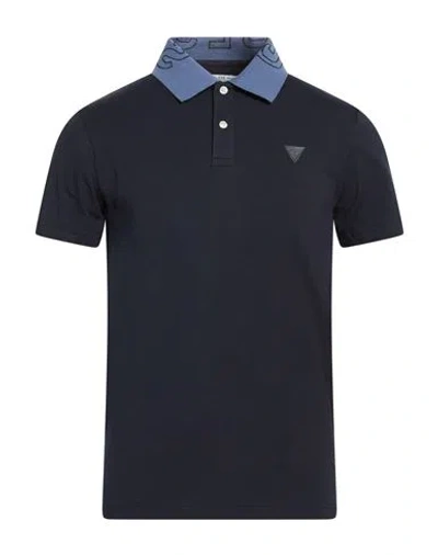 Guess Man Polo Shirt Navy Size S Cotton, Elastane In Black