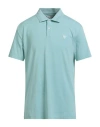 Guess Man Polo Shirt Sky Blue Size Xxl Cotton, Elastane In Green