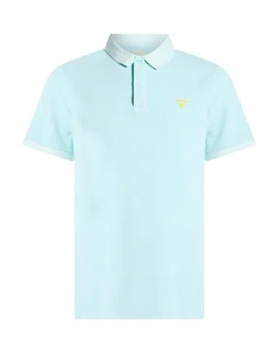 Guess Man Polo Shirt Turquoise Size L Cotton In Black