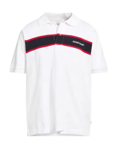 Guess Man Polo Shirt White Size Xs Cotton In Multi