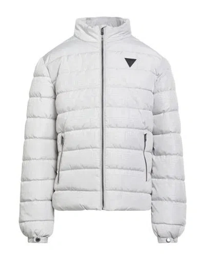 Guess Man Puffer Light Grey Size M Polyester In Gray