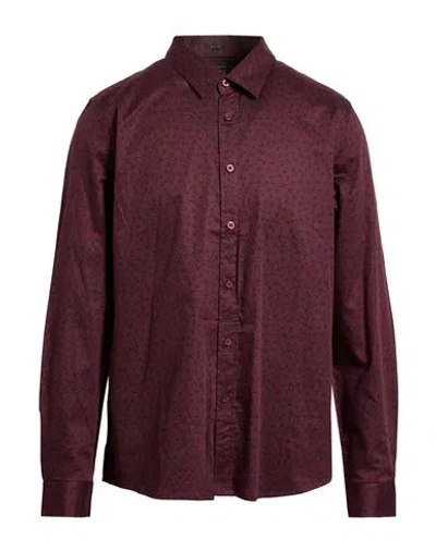Guess Man Shirt Burgundy Size L Cotton, Elastane In Brown