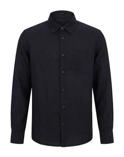 Guess Man Shirt Midnight Blue Size M Linen