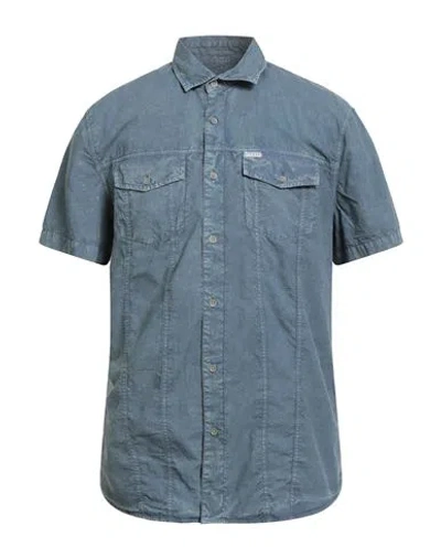 Guess Man Shirt Slate Blue Size L Cotton