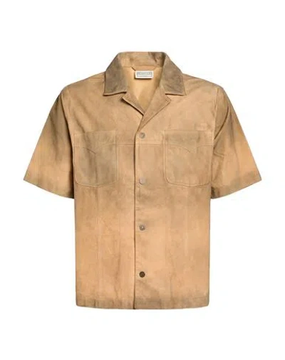 Guess Man Shirt Tan Size L Leather In Brown