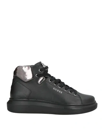 Guess Man Sneakers Black Size 8 Leather, Synthetisches Material