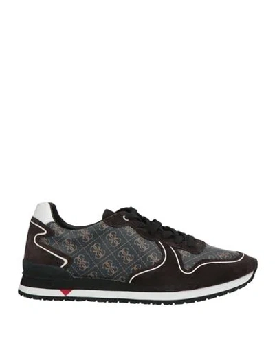 Guess Man Sneakers Dark Brown Size 9 Leather, Synthetisches Material In Black