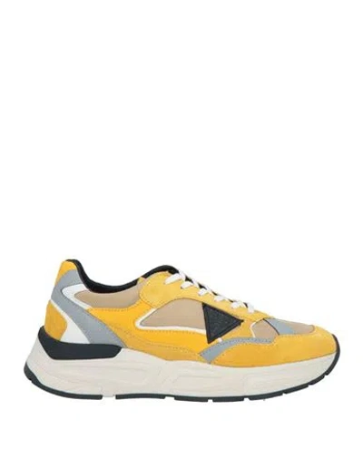 Guess Man Sneakers Yellow Size 8 Leather, Textile Fibers