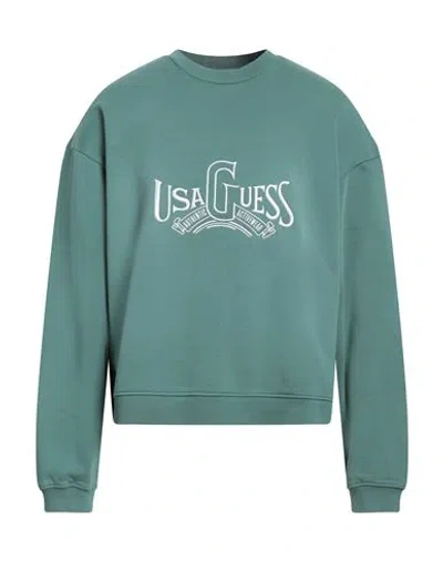 Guess Man Sweatshirt Deep Jade Size L Cotton In Green