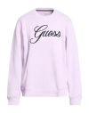 Guess Man Sweatshirt Lilac Size Xxl Cotton, Polyester In Purple