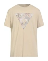 Guess Man T-shirt Beige Size Xs Organic Cotton, Cotton, Elastane In Brown