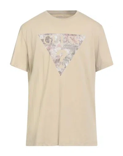 Guess Man T-shirt Beige Size Xs Organic Cotton, Cotton, Elastane In Brown
