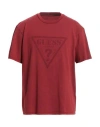 Guess Man T-shirt Brick Red Size L Cotton In Red