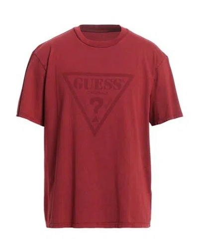 Guess Man T-shirt Brick Red Size L Cotton