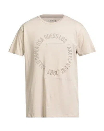 Guess Man T-shirt Cream Size M Cotton In Yellow