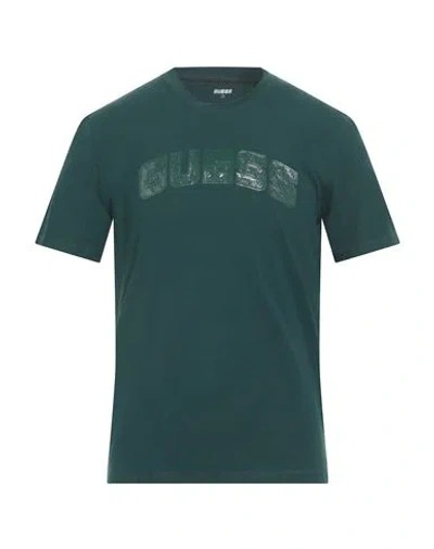 Guess Man T-shirt Dark Green Size S Cotton, Elastane