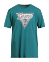 Guess Man T-shirt Deep Teal Size Xxl Organic Cotton, Cotton In Green