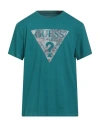 Guess Man T-shirt Emerald Green Size Xxl Organic Cotton, Cotton, Elastane In Blue