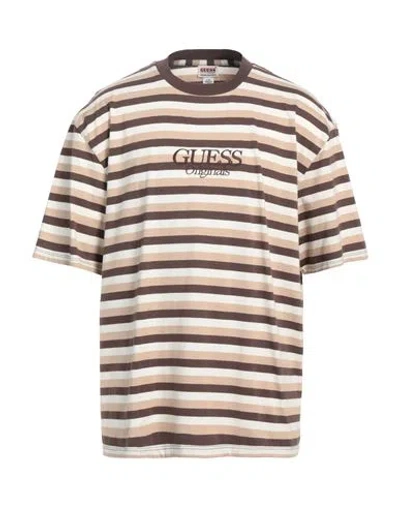 Guess Man T-shirt Khaki Size L Cotton In Beige