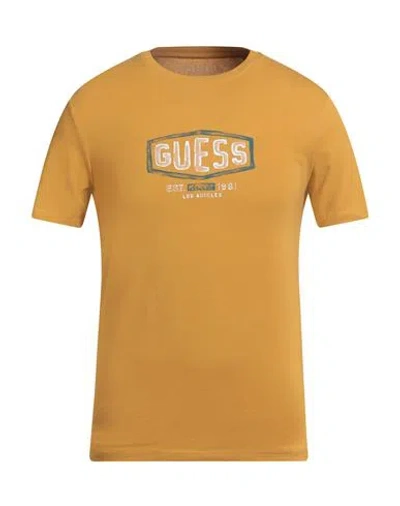 Guess Man T-shirt Marigold Size Xs Organic Cotton, Cotton, Elastane In Yellow