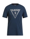 Guess Man T-shirt Midnight Blue Size S Cotton, Elastane