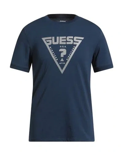 Guess Man T-shirt Midnight Blue Size S Cotton, Elastane