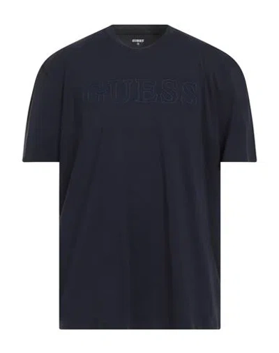 Guess Man T-shirt Navy Size Xxl Cotton, Elastane, Organic Cotton In Blue
