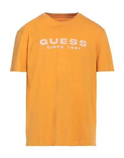 Guess Man T-shirt Orange Size Xxl Cotton, Elastane