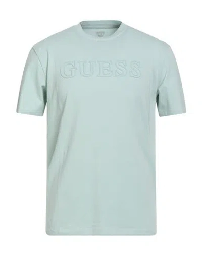 Guess Man T-shirt Turquoise Size M Cotton, Elastane, Organic Cotton In Blue