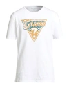 Guess Man T-shirt White Size L Organic Cotton, Cotton In Blue