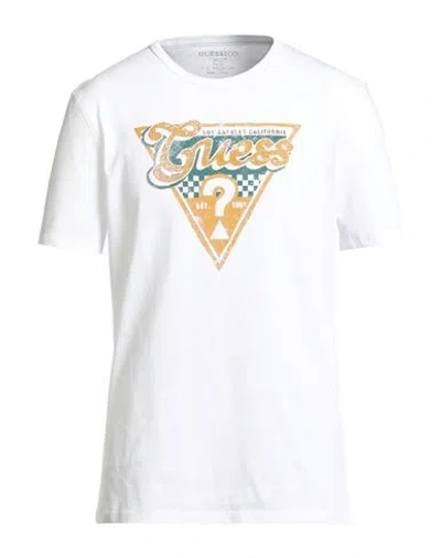 Guess Man T-shirt White Size L Organic Cotton, Cotton In Blue
