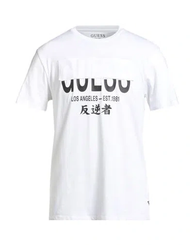 Guess Man T-shirt White Size M Cotton In Yellow