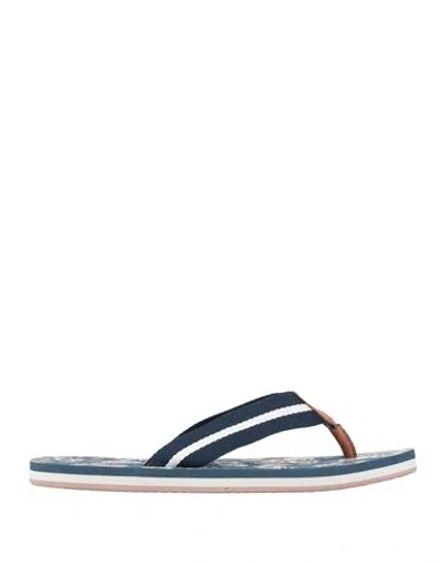 Guess Man Thong Sandal Navy Size 8.5 Textile Fibers In Blue