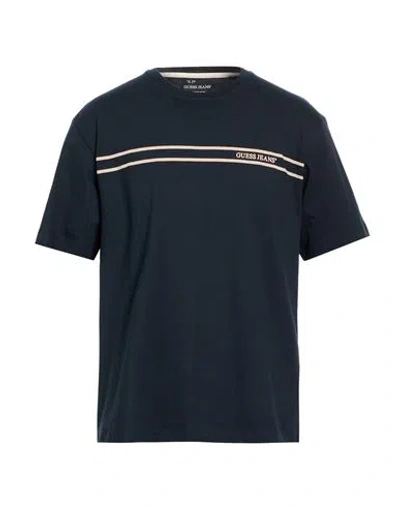 Guess Man T-shirt Midnight Blue Size M Cotton In Black