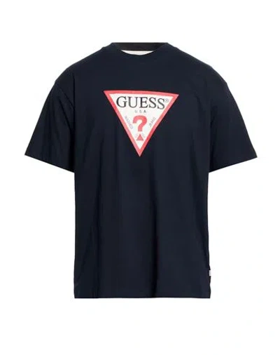 Guess Man T-shirt Midnight Blue Size S Cotton In Black