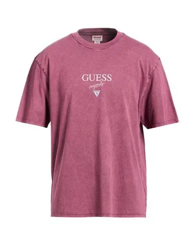 Guess Man T-shirt Plum Size L Cotton In Purple