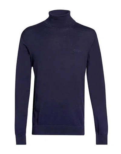 Guess Man Turtleneck Navy Size M Cotton In Blue
