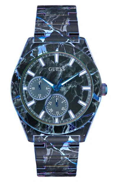 Guess Marbled Multifunction Bracelet Watch, 44mm In Blue