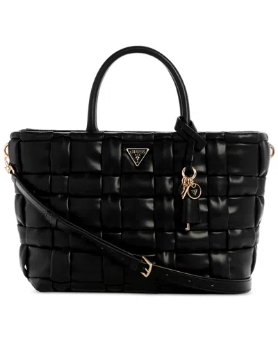 Guess Marion Quilted Large Satchel Bag In Black
