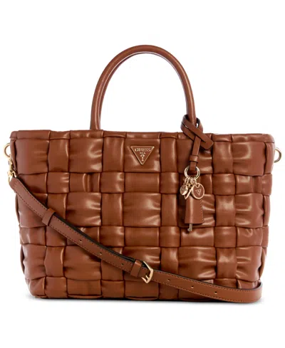 Guess Marion Quilted Large Satchel Bag In Brown