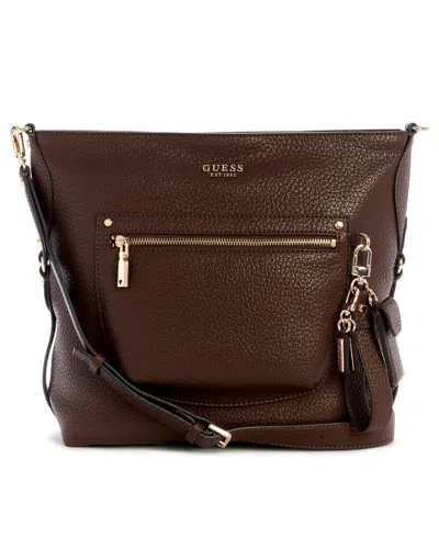 Guess Marsha Small Crossbody Bucket Bag In Brown
