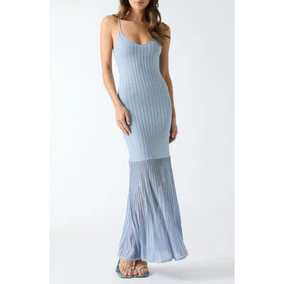 Guess Meena Rib Knit Sheer Skirt Maxi Dress In Blue