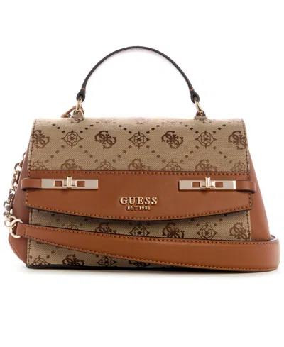Guess Melinda Logo Small Top Handle Bag In Brown