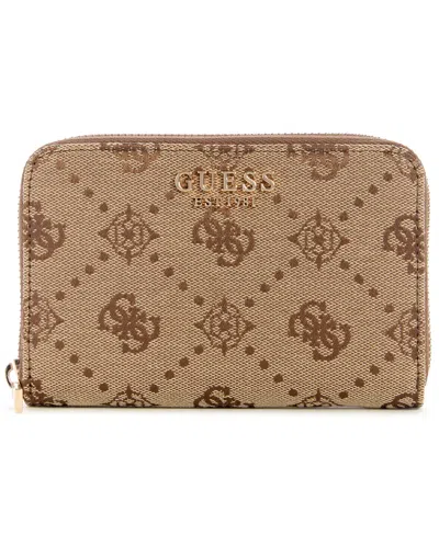 Guess Melinda Logo Zipper Closure Wallet In Brown