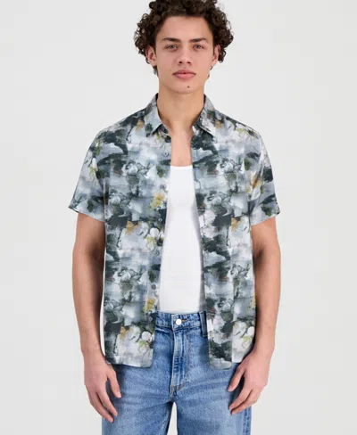 Guess Men's Abstract-print Short-sleeve Shirt In Gray