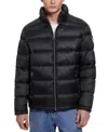 Guess Men's Adam Puffer Jacket With Removable Hood In Black Embossed Logo