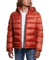 Guess Men's Adam Puffer Jacket With Removable Hood In Chili Red Embossed Logo