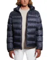 Guess Men's Adam Puffer Jacket With Removable Hood In Navy Sea Embossed Logo