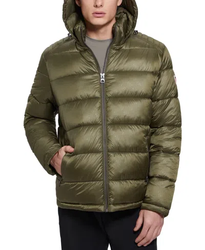 Guess Men's Adam Puffer Jacket With Removable Hood In Sage Embossed Logo