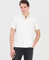Guess Men's Alden Clip Jacquard Short-sleeve Woven Button-front Shirt In White